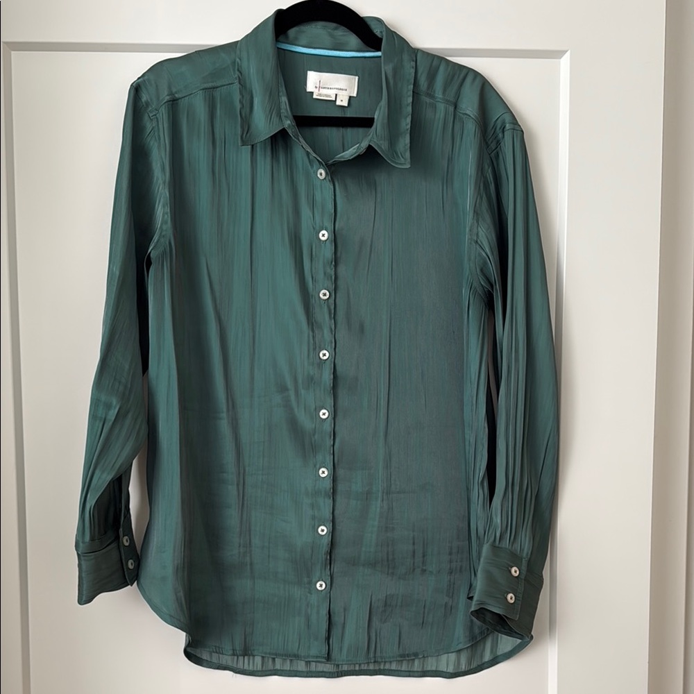 Anthropologie Green Button Down Shirt Relaxed Fit